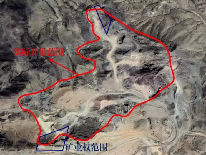 2021年5月的衛(wèi)星遙感影像顯示，白土崗子石料廠礦業(yè)權(quán)面積僅16.65畝，越界開采達(dá)207畝，超出12.4倍