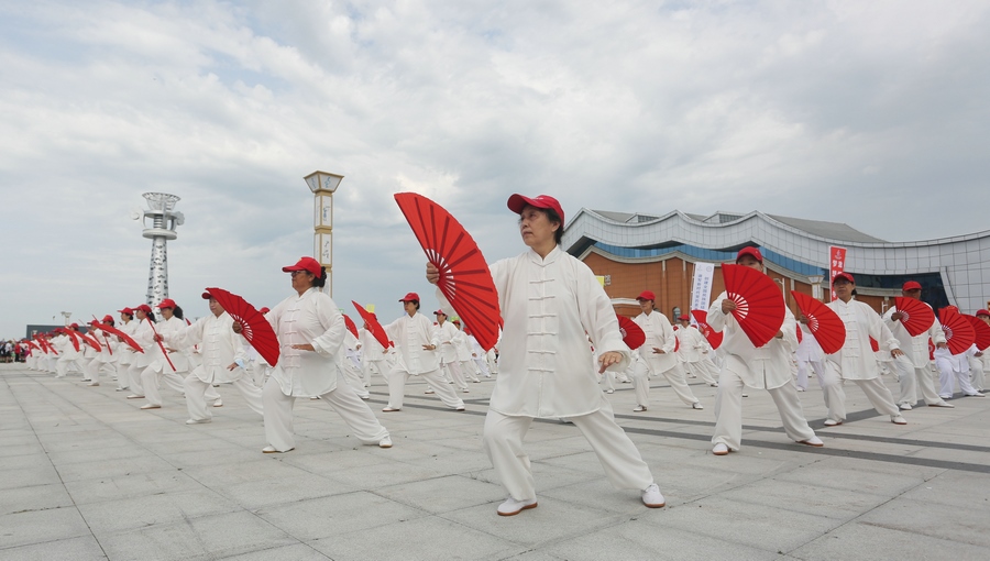 十四冬倒計(jì)時(shí)200天全面健身系列活動(dòng)啟動(dòng)儀式上的太極扇表演。（李峰 攝）.JPG