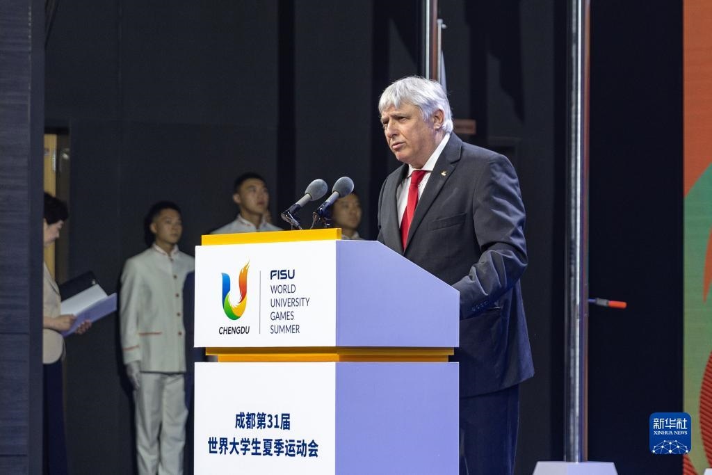 7月22日，國際大體聯(lián)秘書長(zhǎng)、首席執(zhí)行官艾瑞克·森超在開村儀式上致辭。新華社記者 黃偉 攝