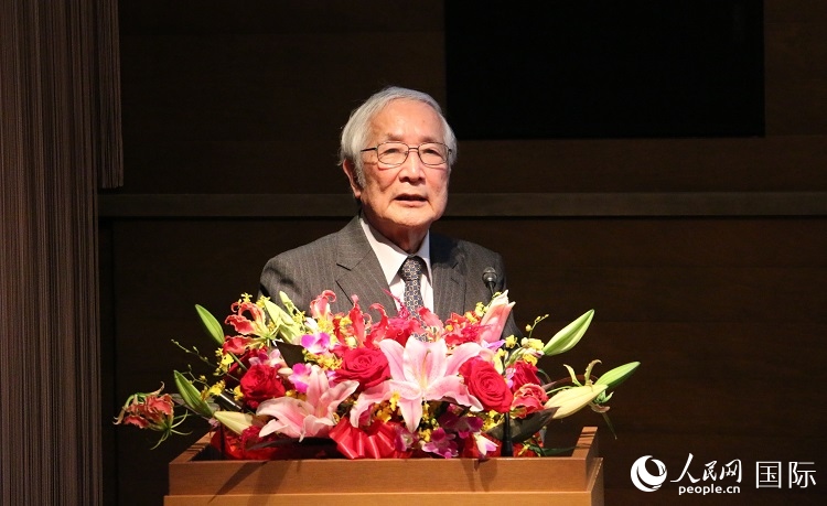 日中科學(xué)技術(shù)交流協(xié)會會長山脅道夫致辭。人民網(wǎng) 許可攝
