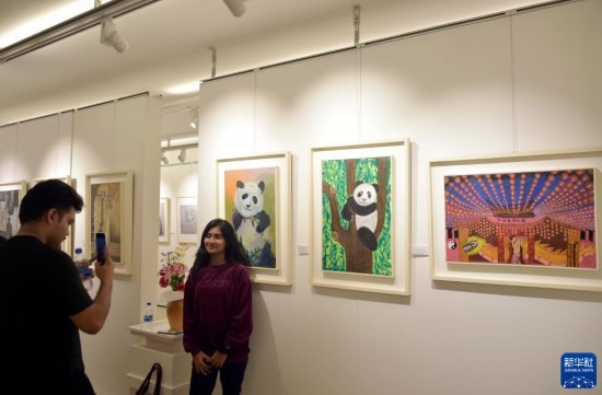 11月22日，在孟加拉國達卡，人們在“國家印象”繪畫展上參觀拍照。新華社發(fā)（薩利姆攝）