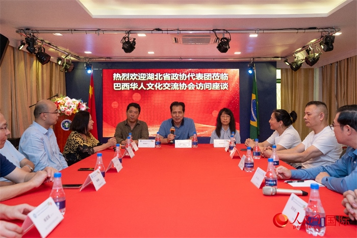 湖北省政協(xié)經濟委員會主任王兆民（中）在座談會上致辭。 人民網記者 陳海琪攝