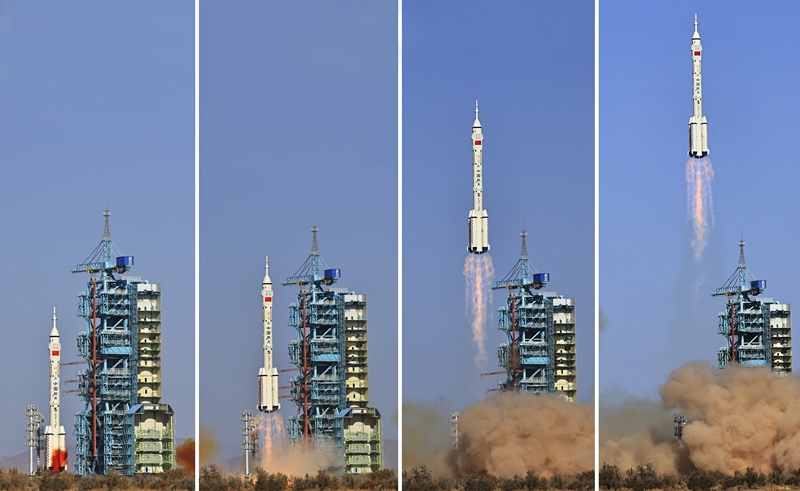2023年10月26日，神舟十七號載人飛船發(fā)射升空過程（拼版照片）