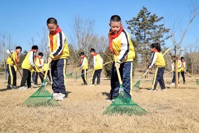 △2024年3月12日，北京城市綠心森林公園，參加植樹節(jié)主題活動的學生們學習義務植樹知識，并進行現(xiàn)場撫育管護。