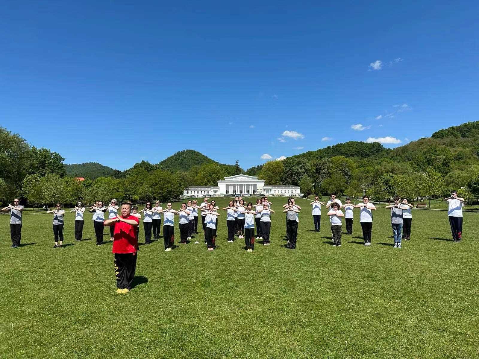 北京體育大學(xué)教授武冬帶領(lǐng)學(xué)員進(jìn)行太極拳演練。布加勒斯特中國(guó)文化中心供圖