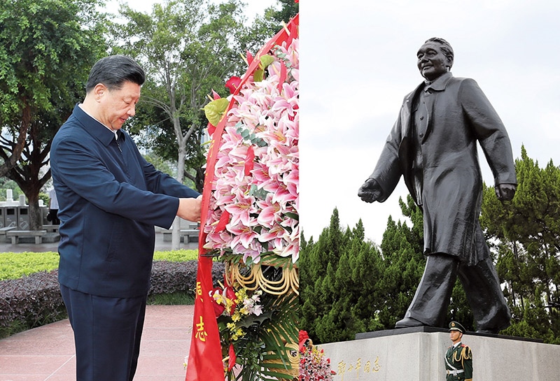 2020年10月14日，深圳經(jīng)濟(jì)特區(qū)建立40周年慶祝大會在廣東省深圳市隆重舉行。中共中央總書記、國家主席、中央軍委主席習(xí)近平在會上發(fā)表重要講話。這是當(dāng)天下午，習(xí)近平來到蓮花山公園，向鄧小平同志銅像敬獻(xiàn)花籃。 新華社記者 王曄/攝
