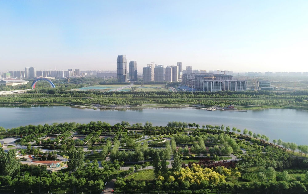石家莊市滹沱河景色（2022年5月16日攝，無人機(jī)照片）。新華社記者 楊世堯 攝