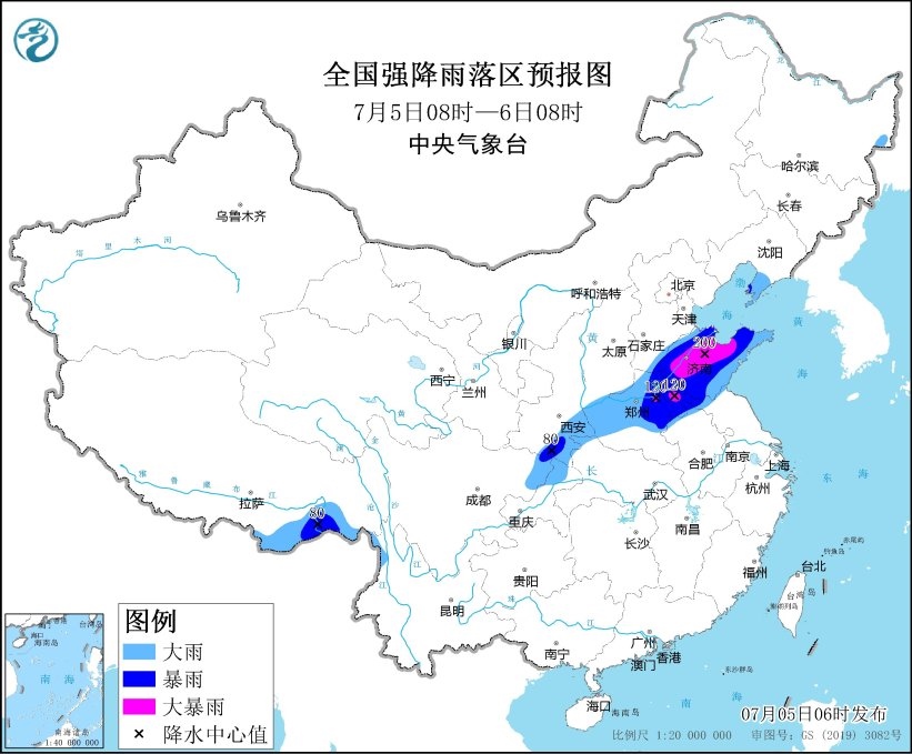 全國強(qiáng)降水落區(qū)預(yù)報(bào)（7月5日08時(shí)-6日08時(shí)）