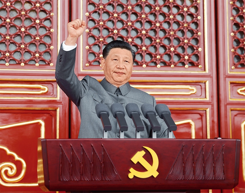 2021年7月1日，慶祝中國共產(chǎn)黨成立100周年大會(huì)在北京天安門廣場隆重舉行。中共中央總書記、國家主席、中央軍委主席習(xí)近平發(fā)表重要講話。 新華社記者 鞠鵬/攝