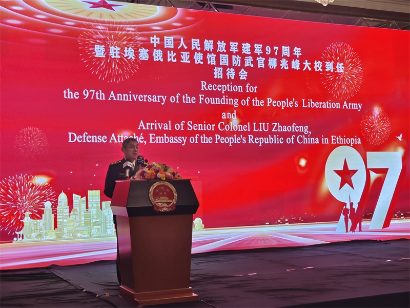 中國駐埃塞俄比亞使館國防武官柳兆峰致辭。攝影江絳