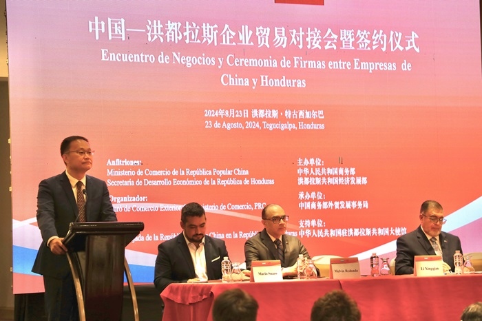 中國商務(wù)部外貿(mào)司司長李興乾發(fā)表講話。埃內(nèi)斯托·多明戈斯攝
