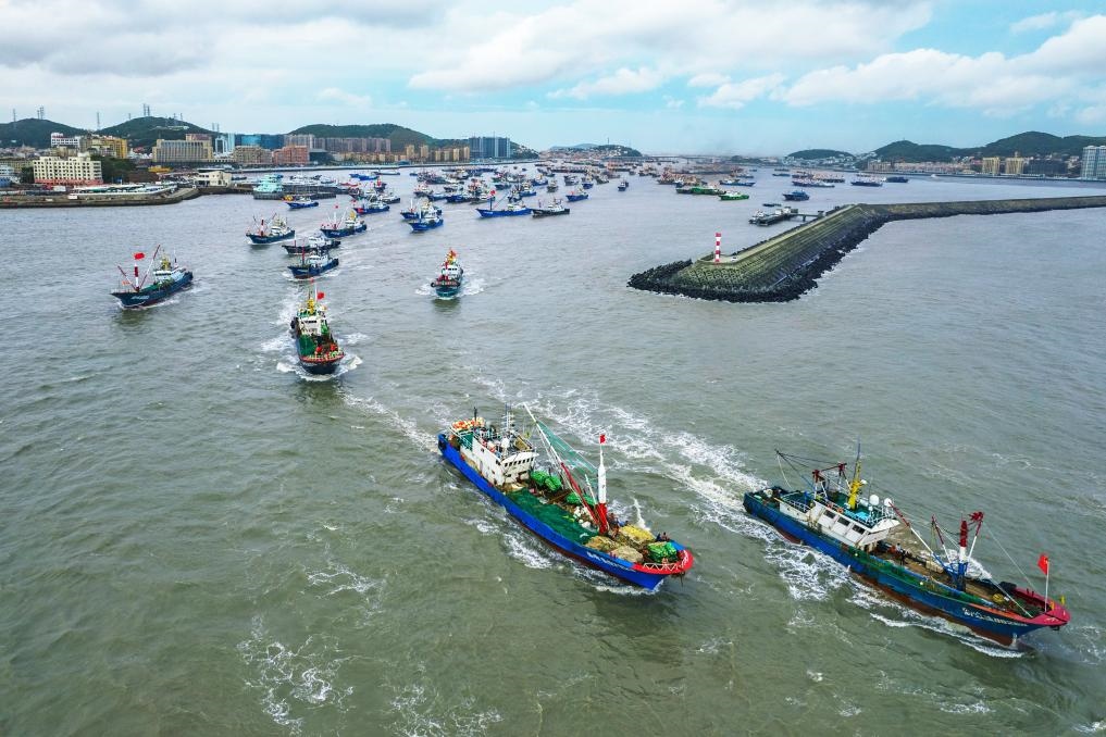舟山沈家門水域漁船集中出海。（浙江海事局供圖）