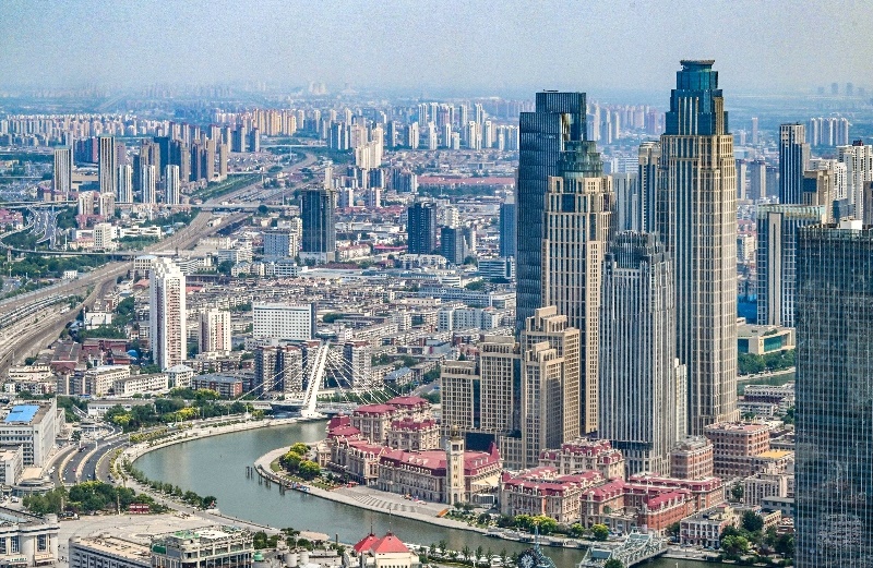 2023年6月16日，從直升機(jī)上拍攝的天津中心城區(qū)城市景觀。