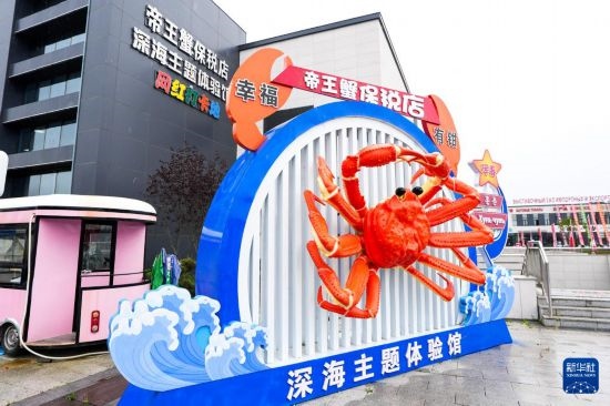 這是9月20日拍攝的位于吉林省琿春市的東北亞跨境電商產(chǎn)業(yè)園內(nèi)的帝王蟹保稅店。新華社記者 許暢 攝