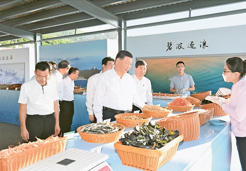 2024年10月15日至16日，中共中央總書記、國家主席、中央軍委主席習(xí)近平在福建考察。這是15日下午，習(xí)近平在漳州市東山縣陳城鎮(zhèn)澳角村考察時(shí)，了解海鮮干貨和漁獲產(chǎn)品交易情況。 新華社記者 謝環(huán)馳/攝