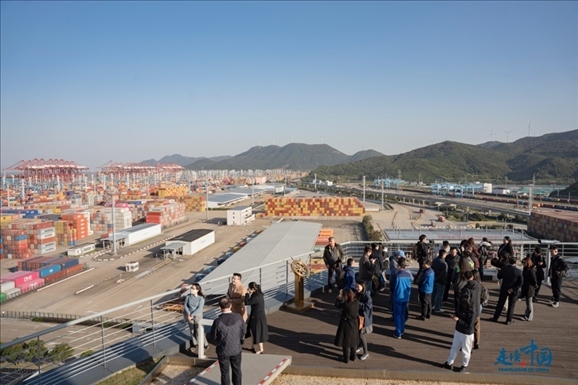 媒體團走進寧波舟山港北侖港區(qū)。環(huán)球網(wǎng)供圖