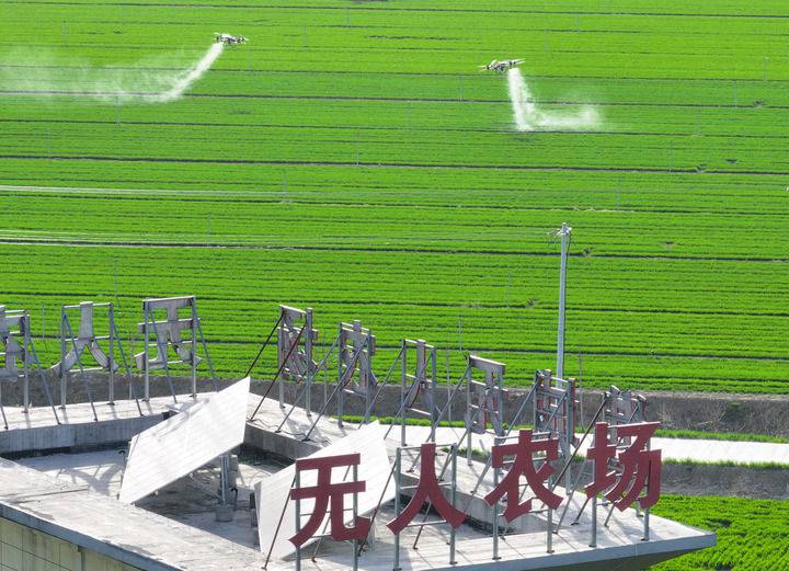 2024年3月19日，在安徽省亳州市譙城區(qū)趙橋鄉(xiāng)雙樓村的無人農(nóng)場(chǎng)，農(nóng)業(yè)無人機(jī)按照事先設(shè)定好的線路進(jìn)行作業(yè)（無人機(jī)照片）。新華社記者 杜宇 攝