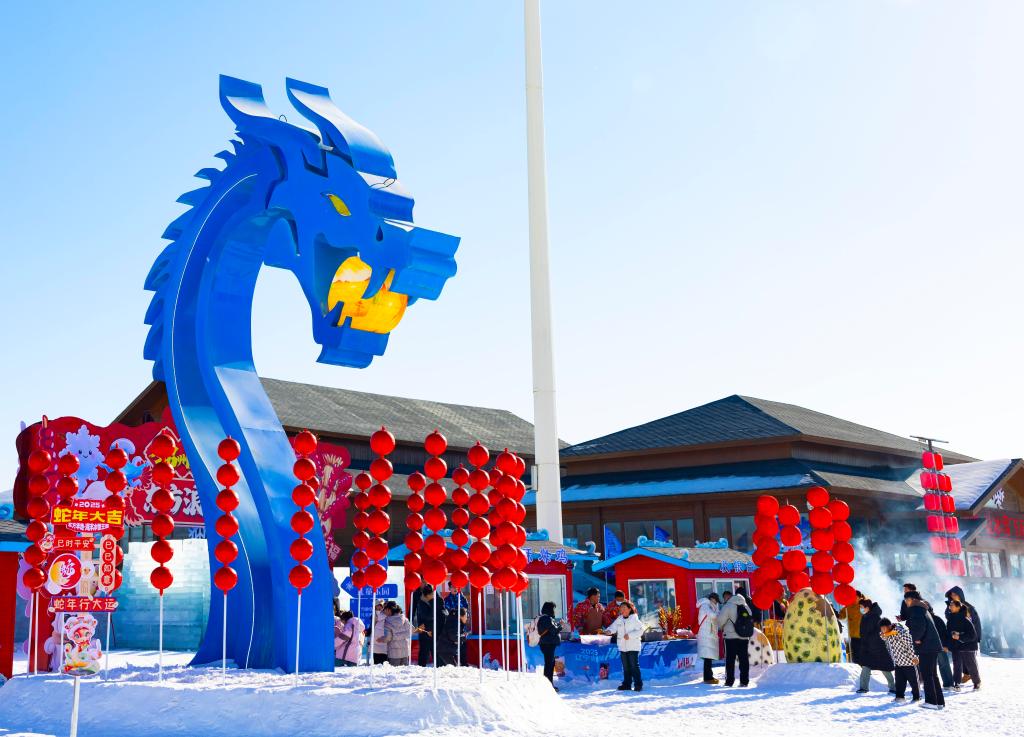 2025年1月，游客在遼寧錦州東方華地城海洋冰雪王國內(nèi)游覽。新華社發(fā)