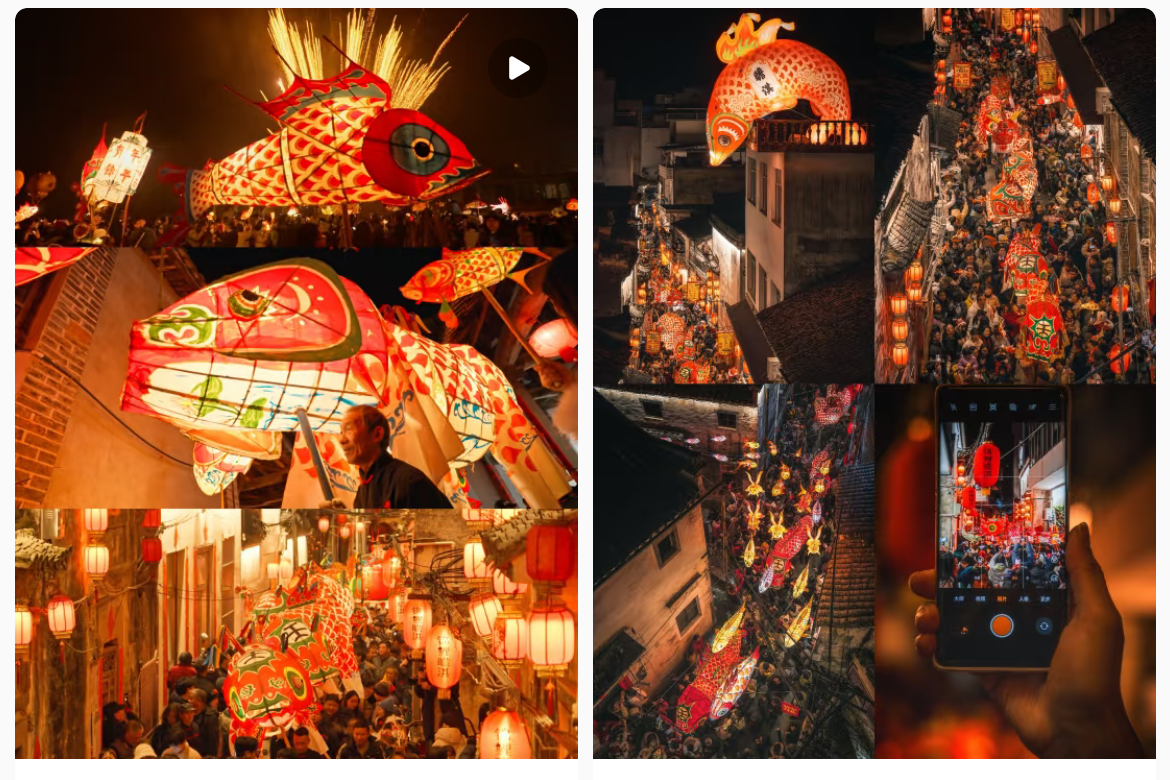 魚燈相關(guān)視頻、圖片獲得數(shù)萬點(diǎn)贊。社交媒體截圖